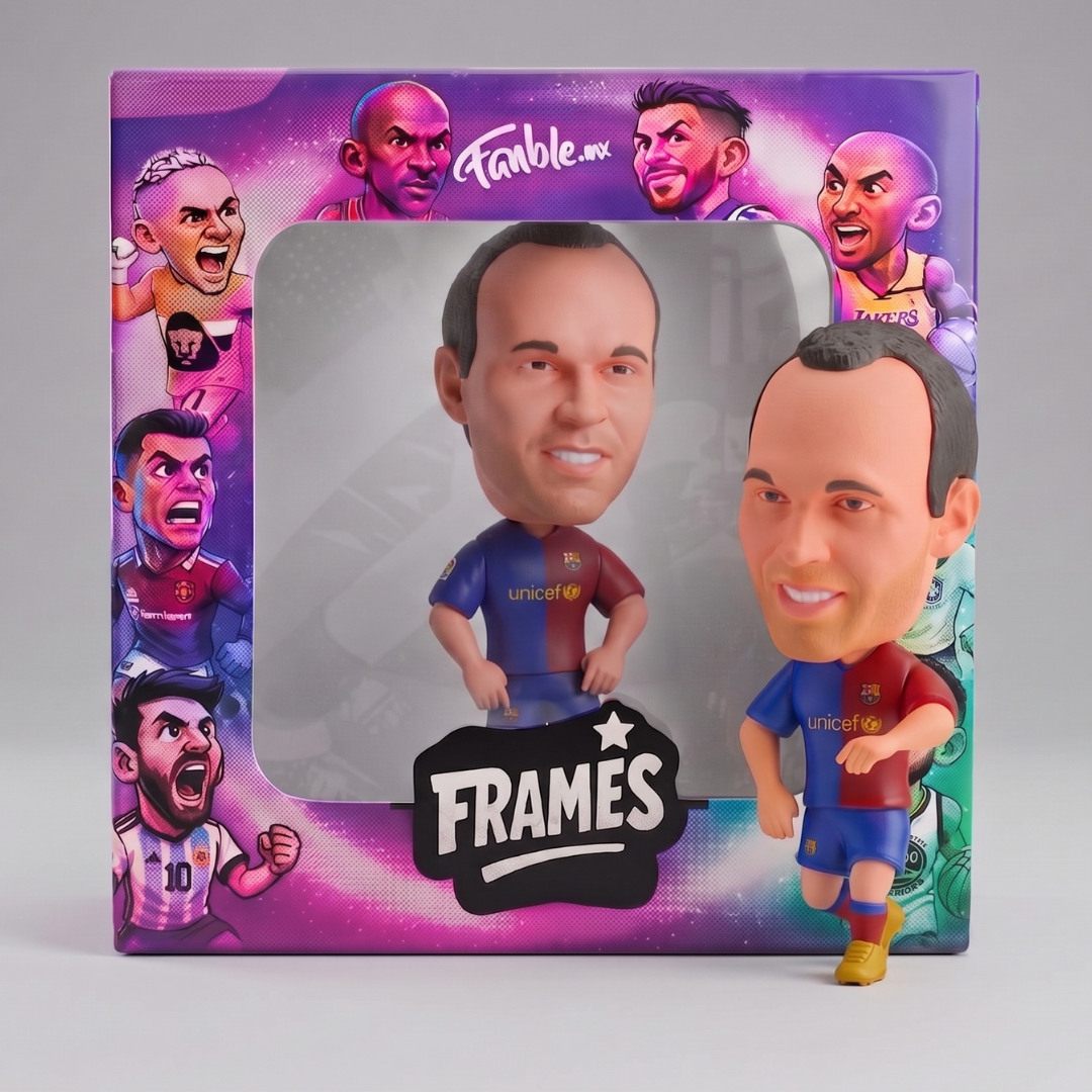 Andrés Iniesta - Fantasmita - Barcelona Tiki Taka - Frame Coleccionable 9×9 cm Fanble