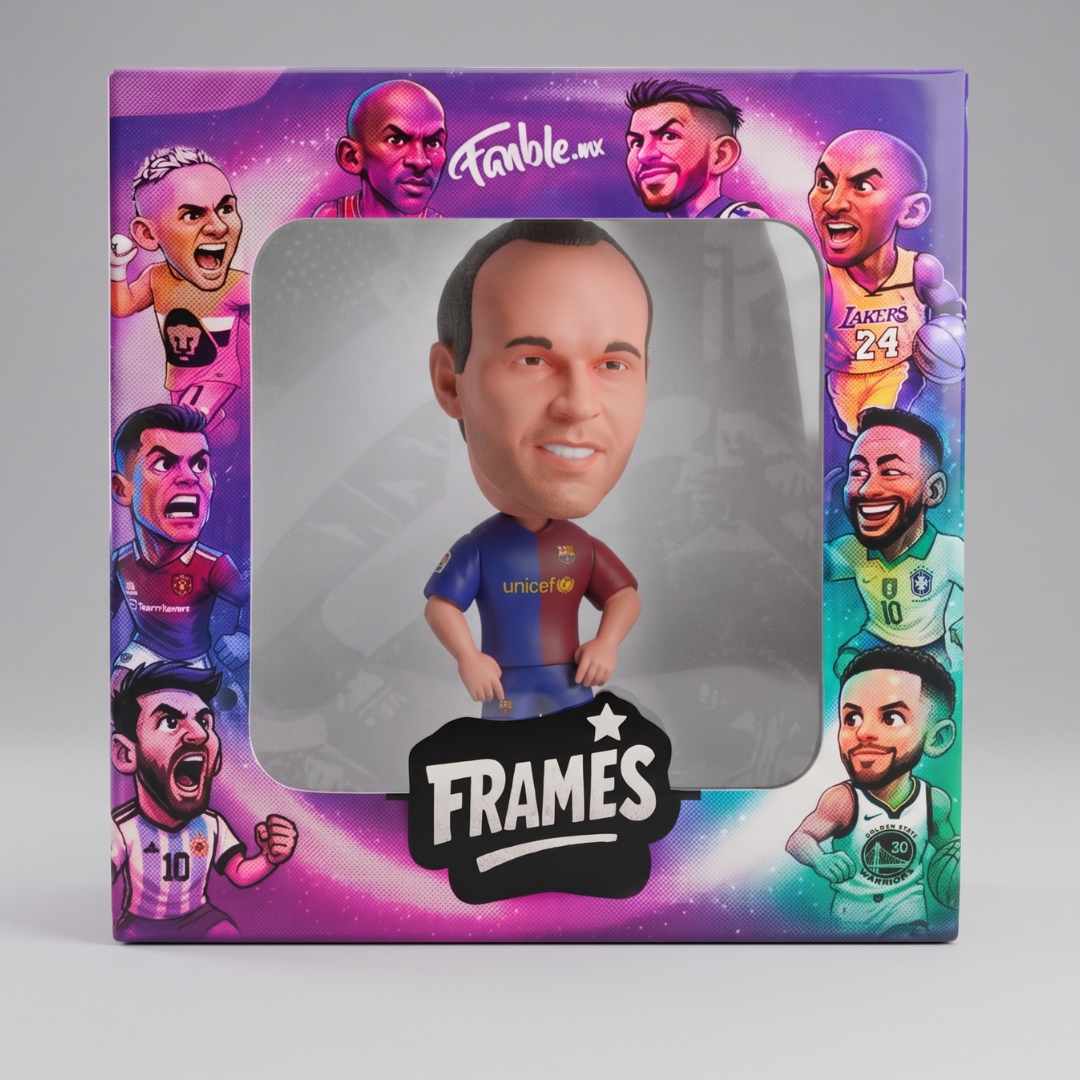 Andrés Iniesta - Fantasmita - Barcelona Tiki Taka - Frame Coleccionable 9×9 cm Fanble