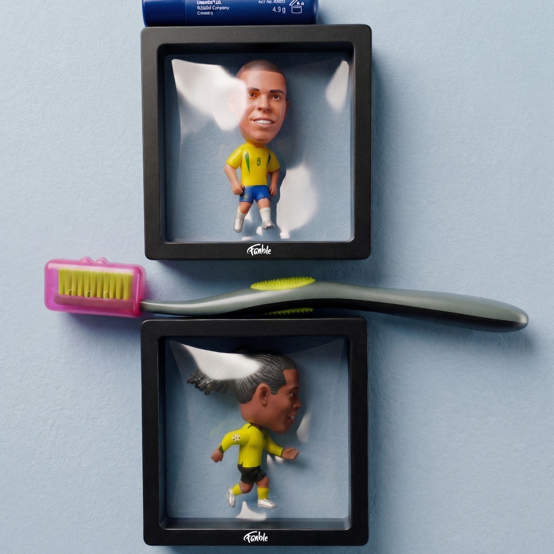 Ronaldo Nazário - El Fenómeno - Brasil - Frame Coleccionable 9×9 cm Fanble